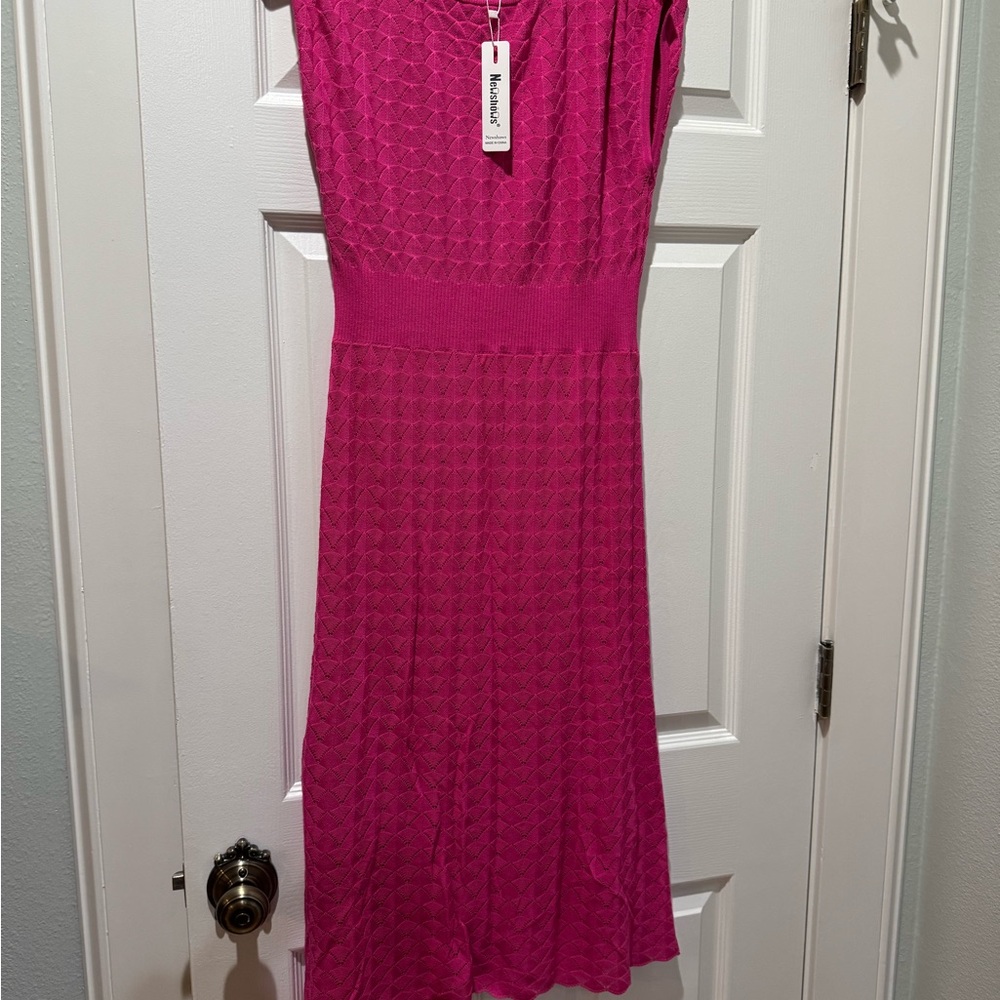 Fuchsia Knit Fit-and-Flare Dress